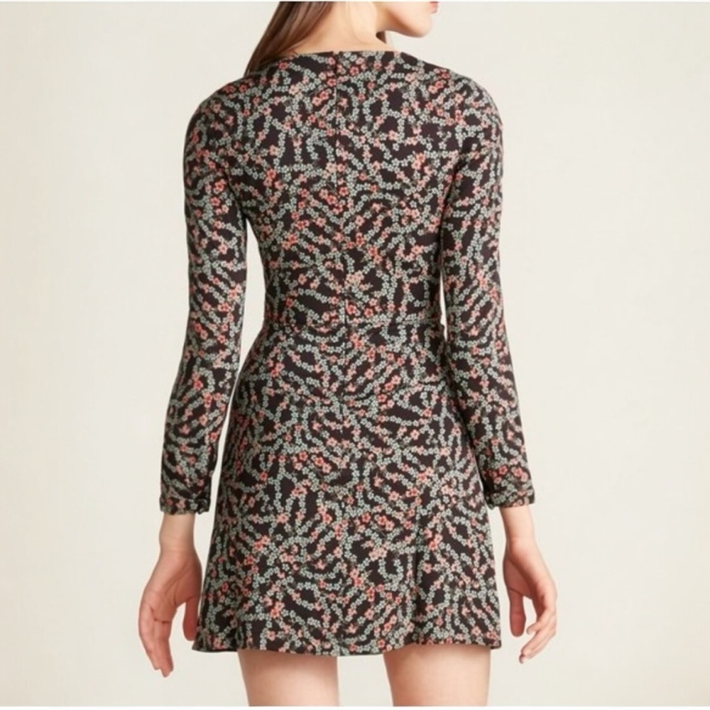 Saloni Nurul Floral Print lace-up V neck Long Sleeve Bodycon Mini Dress Size 6 - Picture 6 of 13